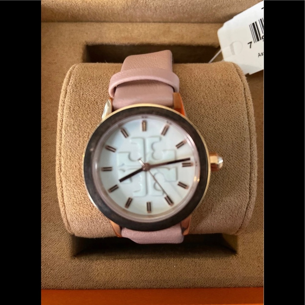 NIB Tory Burch Pink Leather Band Watch.